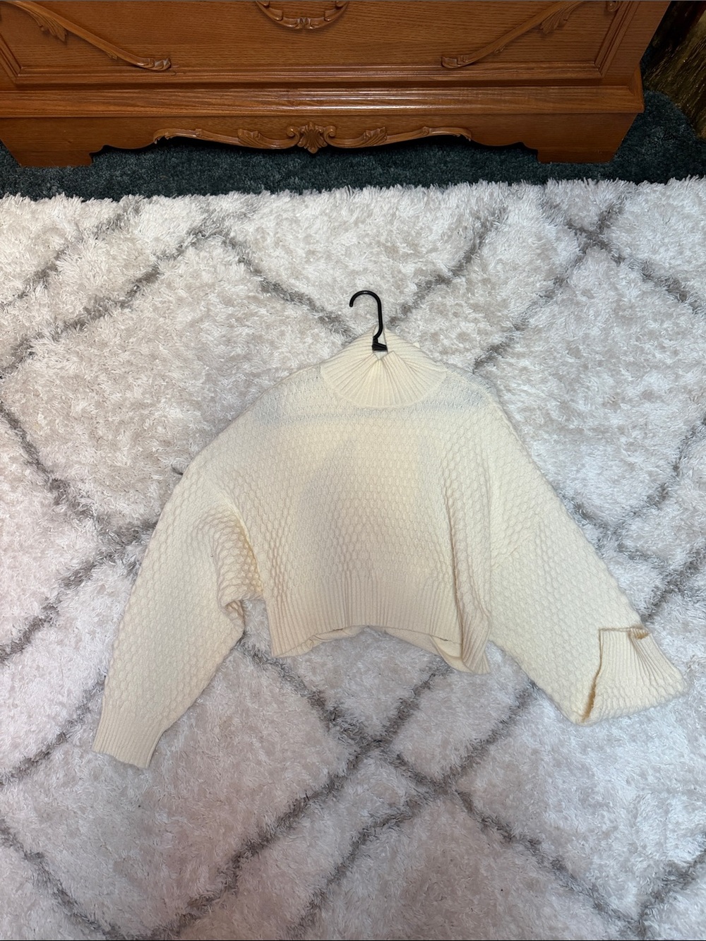 Cropped Cable Mock-Neck Sweater in Cream